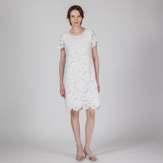 Comfortable Clothes 総レース スカラップ Aライン ワンピース