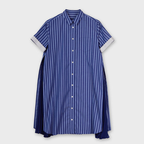 Comfortable Clothes プリーツ切替 ストライプ シャツ ワンピース