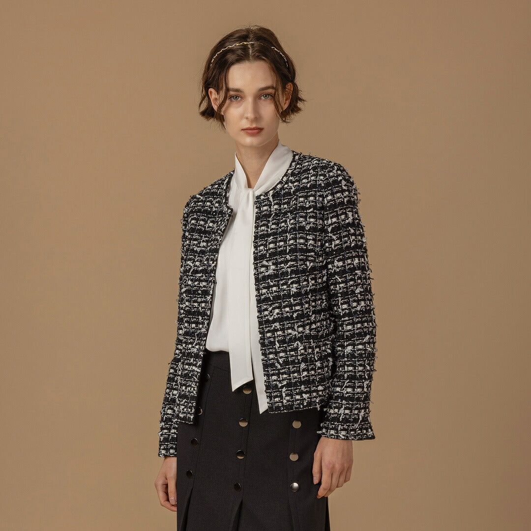 Update Clothing モノトーン ファンシーツイード ノーカラージャケット