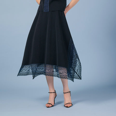 PLATINE Torchon Lace 切替 ハンカチーフヘム ニット スカート