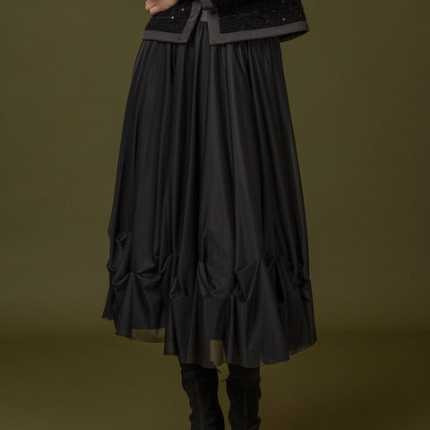 【手洗い可】PLATINE Chiffon knit ボリュームタックスカート