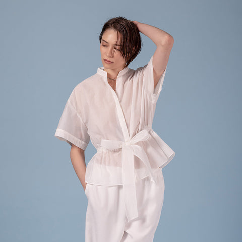 【手洗い可】PLATINE Washer taffeta ペプラムブラウス