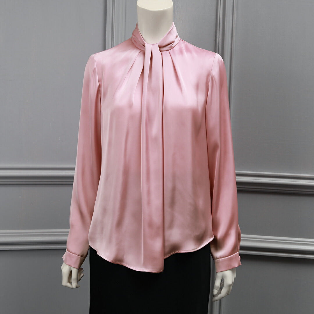 手洗い可】スカーフネック ポリエステルサテン ブラウス – 銀座マギー