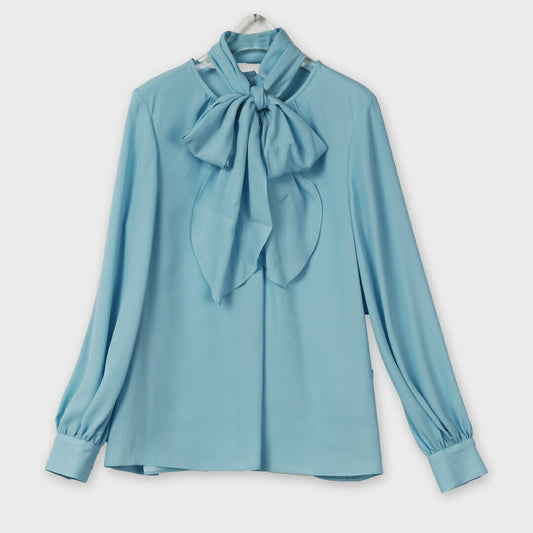 Classic Eleganceリボンタイ付き パステルカラーブラウス