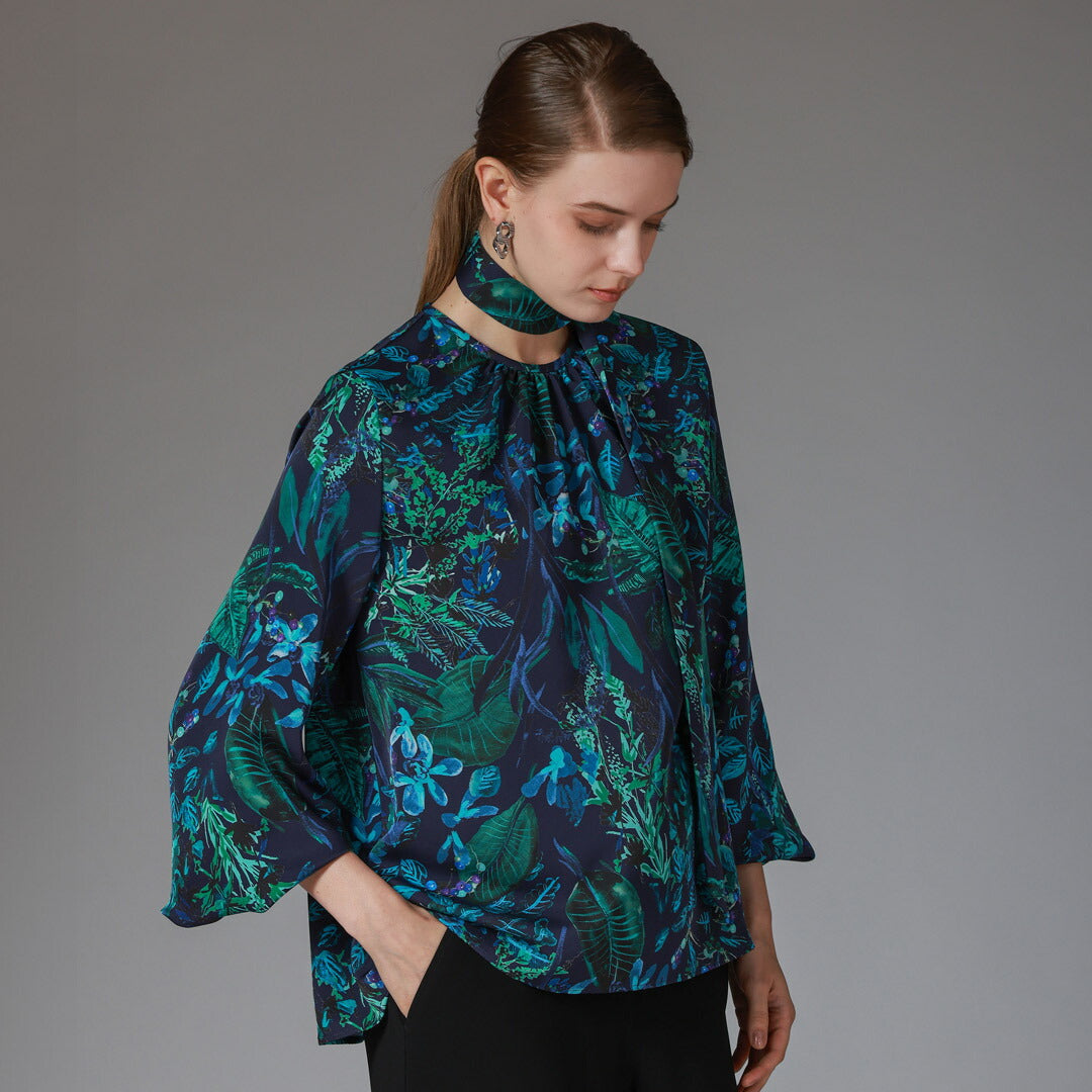 Comfortable Clothes フォレスト プリント ギャザー ブラウス
