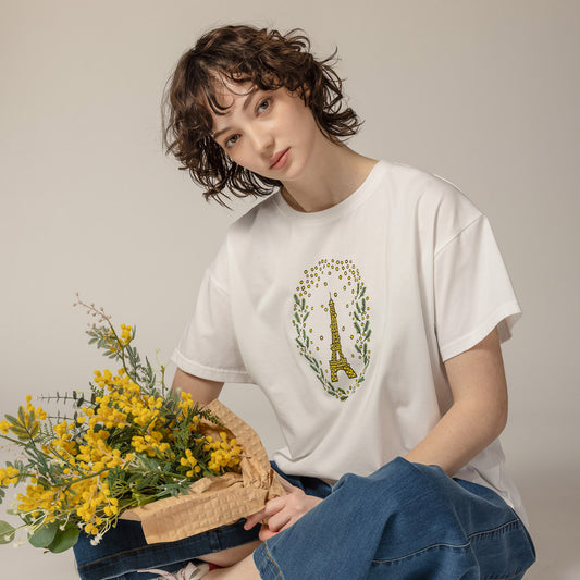 【手洗い可】エッフェル塔×ミモザ オリジナル Tシャツ