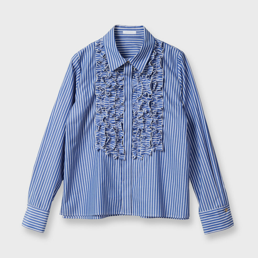 toujoursストライプ フリル 長袖シャツ TOUJOURS ストライプ フリル付き長袖シャツ TOUJOURS ストライプ