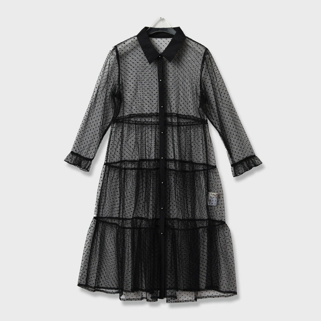 手洗い可】ドット柄チュール襟付き ティアードブラウス – 銀座マギー