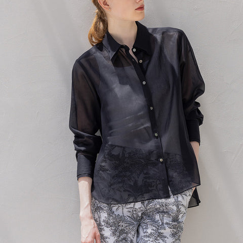 【手洗い可】PLATINE Sheer cotton シャツブラウス