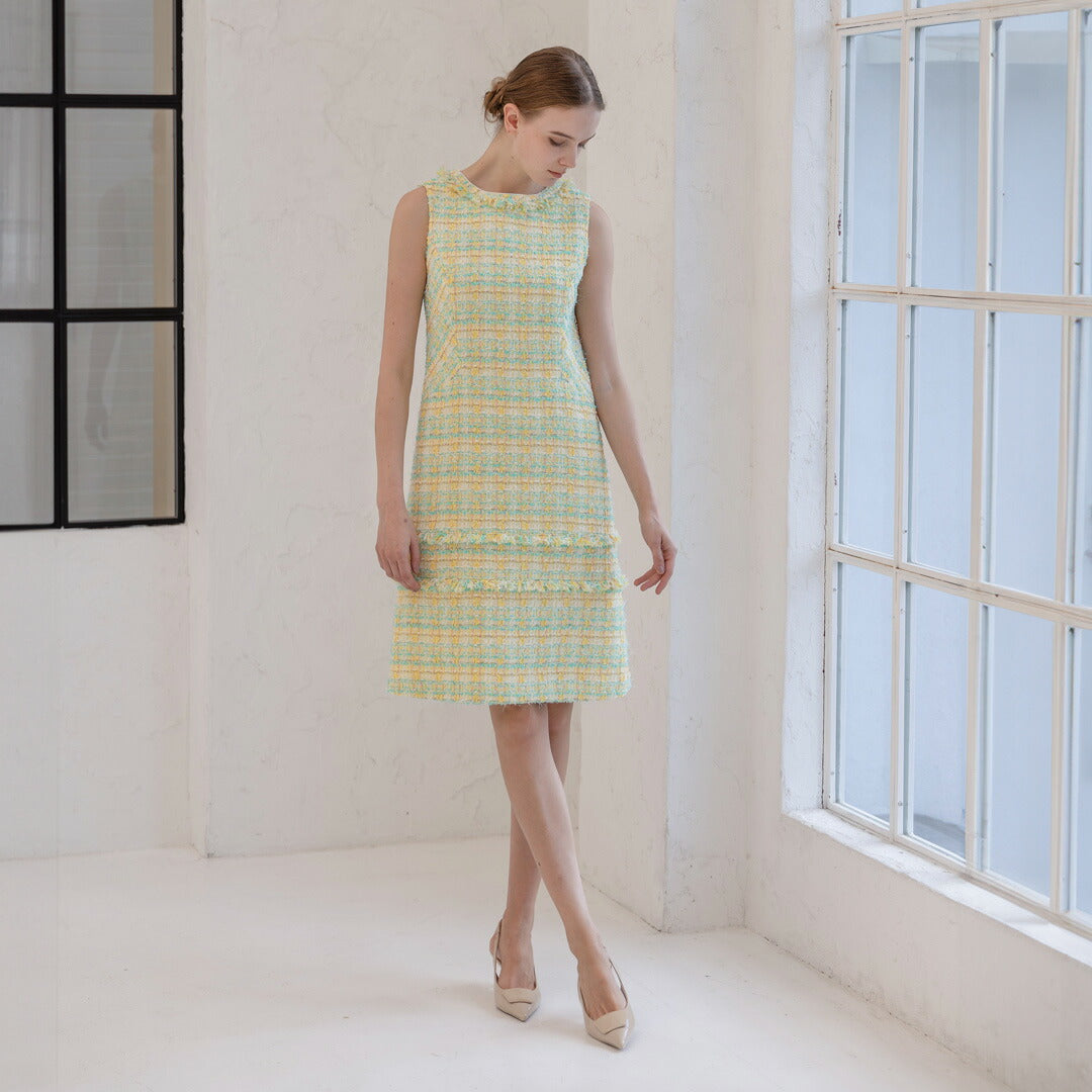 【新品タグ付き】AMACA LINTON社ツイードプリント　ワンピース　38号 z-40121201-7.jpg