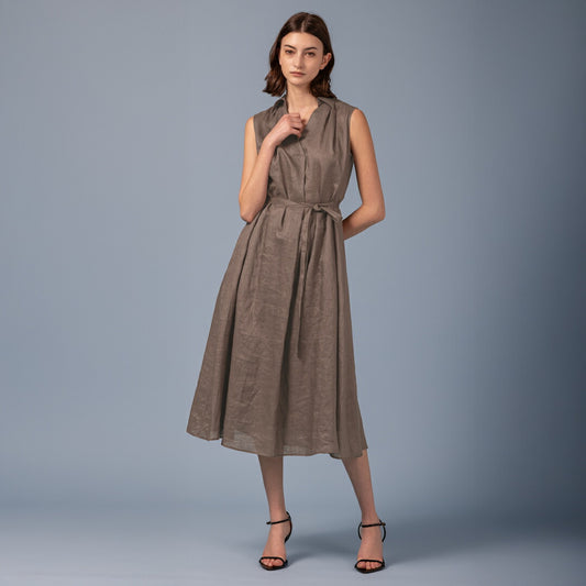 【手洗い可】PLATINE Linen washable　スキッパー ワンピース