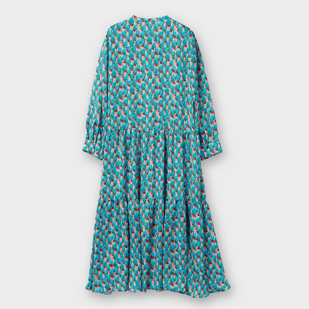 みる 手洗いできるジオメトリックストレッチワンピース 手洗い可】PLATINE ジオメトリックプリント ティアード