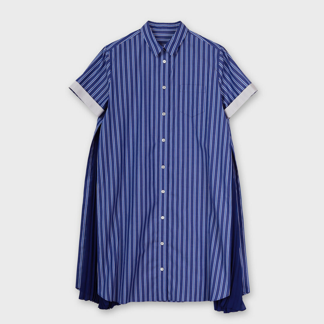 Comfortable Clothes プリーツ切替 ストライプ シャツ ワンピース