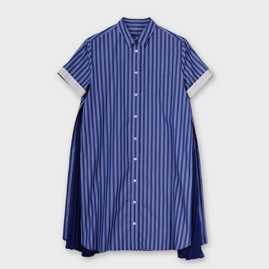 Comfortable Clothes プリーツ切替 ストライプ シャツ ワンピース
