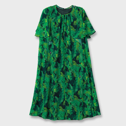 Original Leaf Pattern Print フレアー スリーブ ワンピース