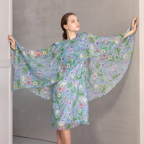 Fresh Color Options フラワープリント ケープ風ジャケット×ワンピース アンサンブル