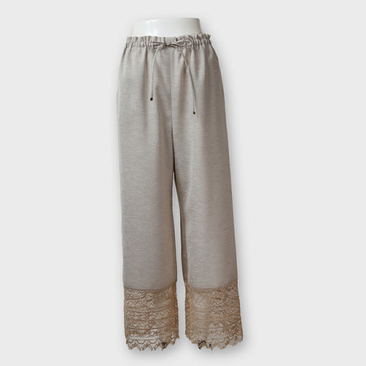 【手洗い可】PLATINE Linen like ox 裾レース ワイドパンツ