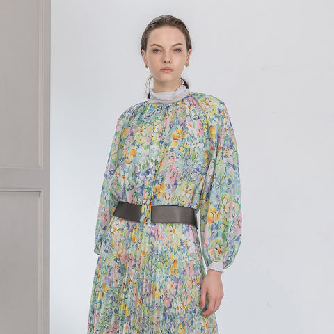 【手洗い可】PLATINE Flower garden プリント クルーネック ブルゾン