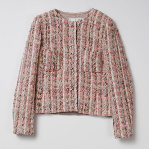 イタリア製ツイード ノーカラージャケット