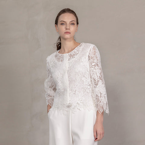 Styling Variation ユリ柄フラワーレース ノーカラージャケット