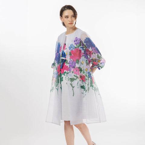 Fresh Color Options オリジナル フラワープリント ロングジャケット