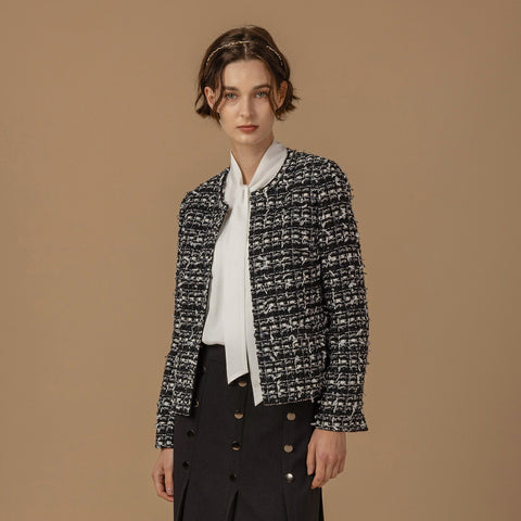 Update Clothing モノトーン ファンシーツイード ノーカラージャケット