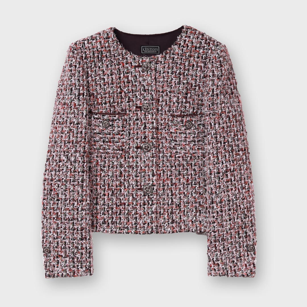 自由区　LINTONツイード　ノーカラージャケット　38 Classic Elegance LINTON ファンシーツイード ノーカラ－ ジャケット