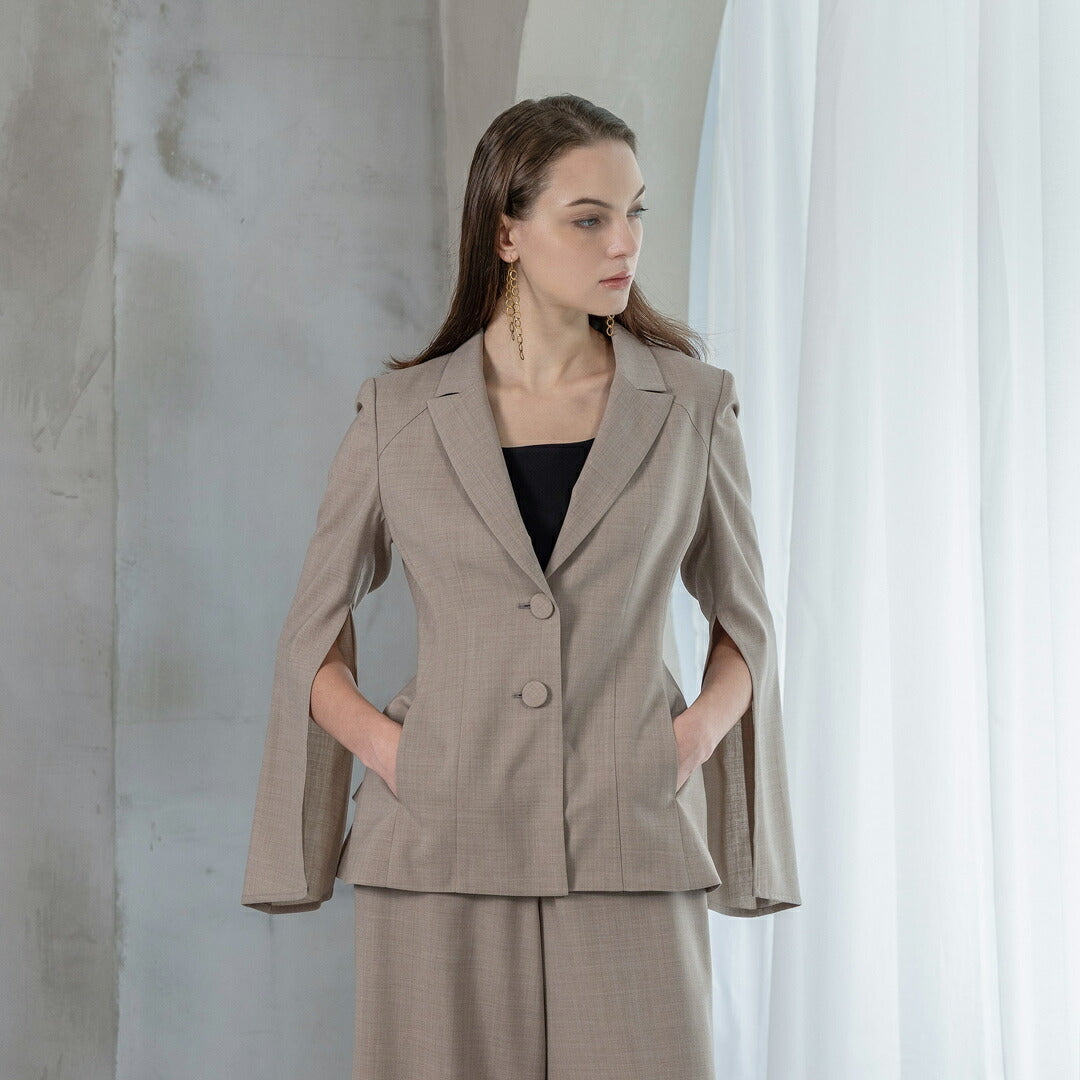 スリットスリーブジャケット スリットスリーブカラーレスジャケット