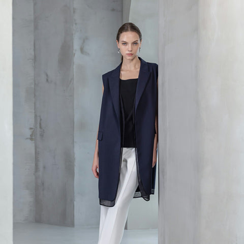 New Standard & New Basic ウール混 襟付き ロング ジレ