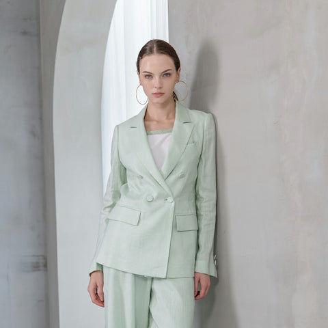 Natural Elegance リネン混 ダブルブレスト ジャケット