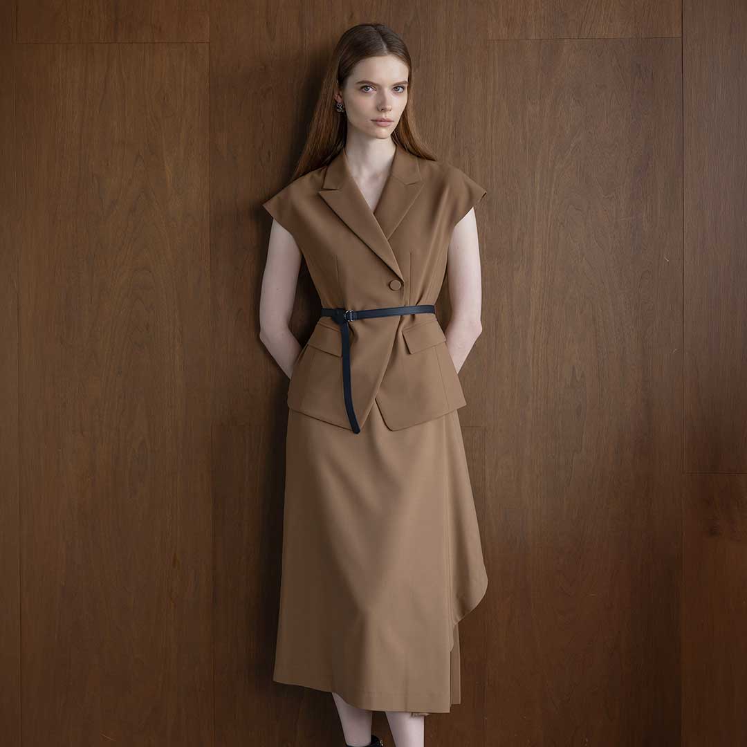 a*n様 CATORCE シープスキン　ジレ　キャメル New Standard ＆ New Basic アシンメトリーデザイン フレンチスリーブ
