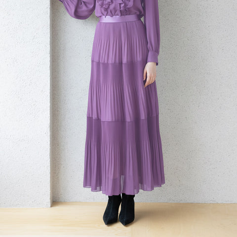 【手洗い可】PLATINE sheer georgette プリーツ ティアードスカート