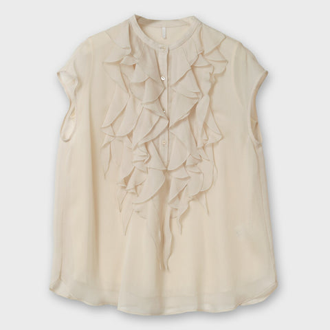 【手洗い可】PLATINE sheer georgette ラッフルブラウス