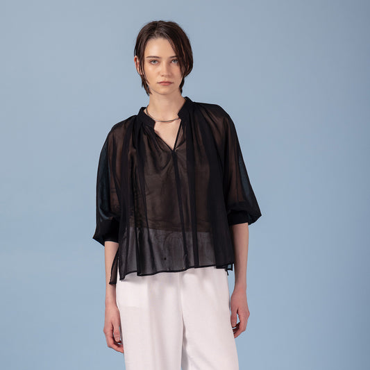 【手洗い可】PLATINE Sheer cotton タックブラウス