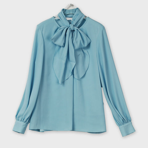 Classic Eleganceリボンタイ付き パステルカラーブラウス