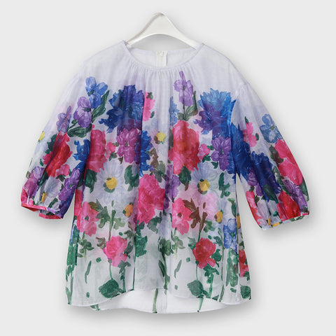 Fresh Color Options オリジナル フラワープリント ブラウス