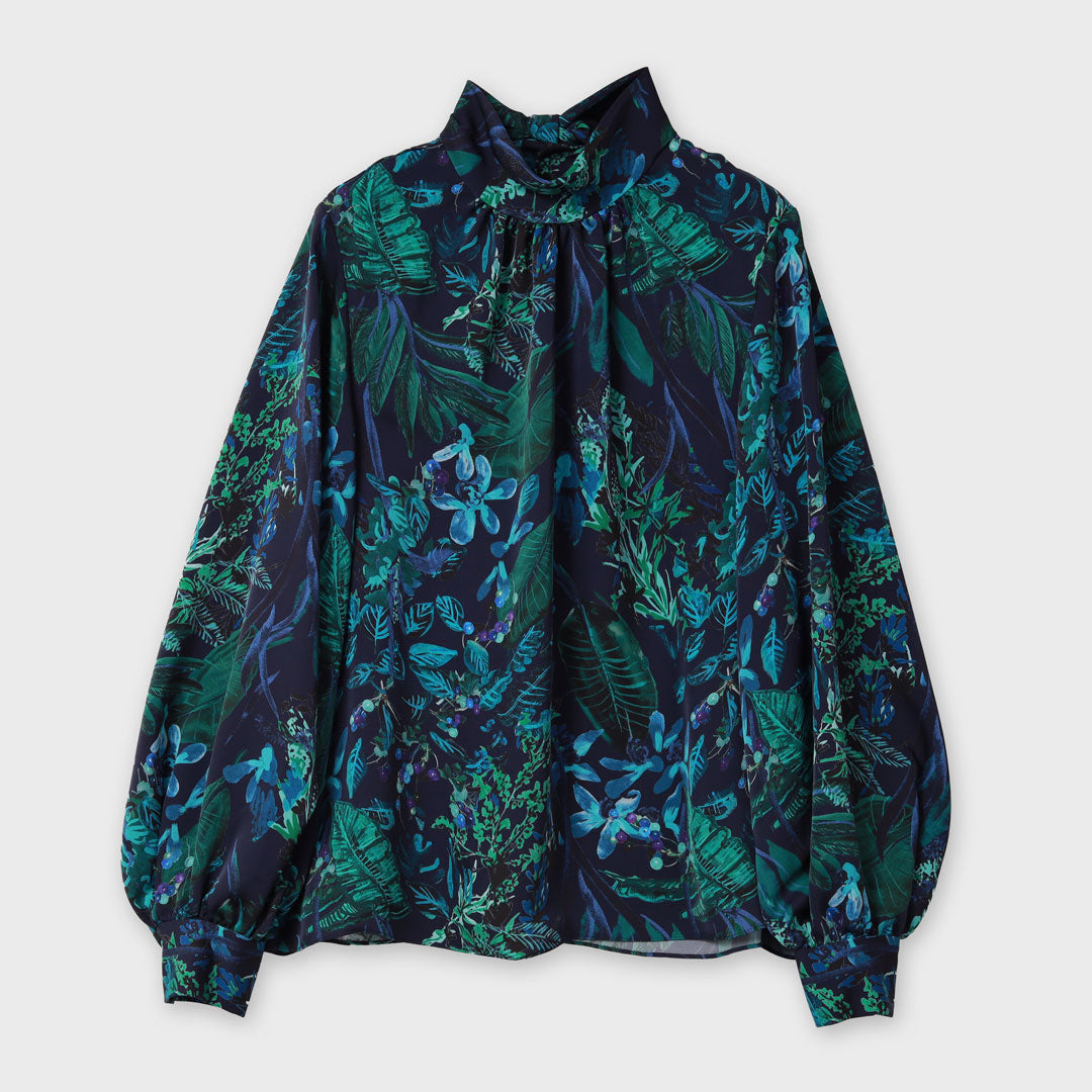 Comfortable Clothes フォレスト プリント スタンドカラー ブラウス