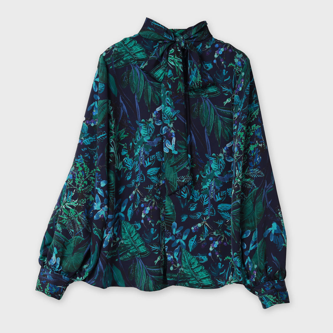 Comfortable Clothes フォレスト プリント スタンドカラー ブラウス