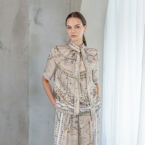 Comfortable Clothes パネル柄 5分袖ブラウス