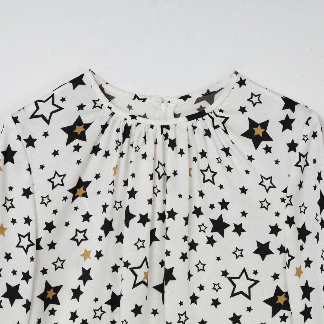 新品未使用　Theory Luxe 星柄 シフォン長袖シャツ 手洗い可】Styling Variation 星プリント ノーカラー 長袖 ブラウス