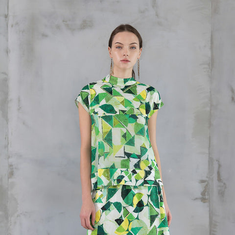 Comfortable Clothes パウル・クレー風 プリント フレンチ ブラウス