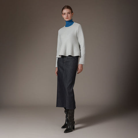 【手洗い可】PLATINE ラメブークレ ペプラムプルオーバー