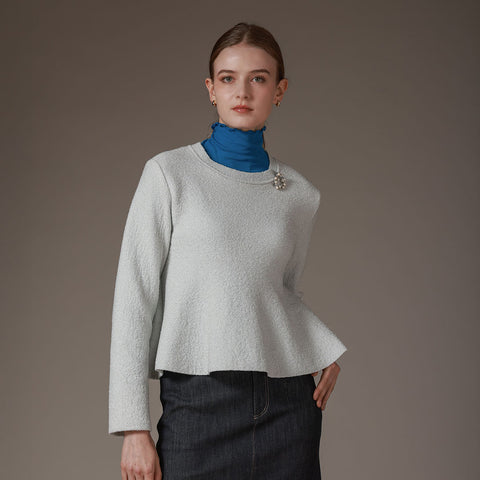 【手洗い可】PLATINE ラメブークレ ペプラムプルオーバー