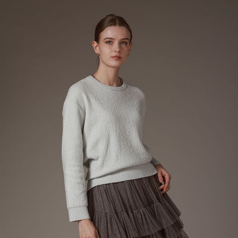 【手洗い可】PLATINE ラメブークレ クルーネック プルオーバー