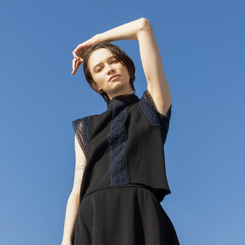 PLATINE Torchion lace 切替 フレンチスリーブ ニット プルオーバー