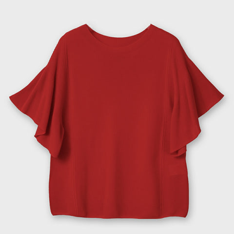 【手洗い可】PLATINE Comfortable cotton 袖フリルニット