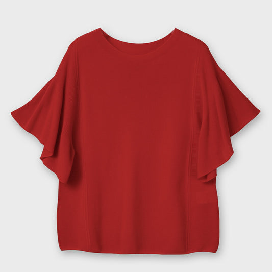【手洗い可】PLATINE Comfortable cotton 袖フリルニット