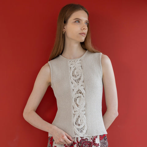 【手洗い可】PLATINE 和紙embroidery　クルーネック プルオーバー