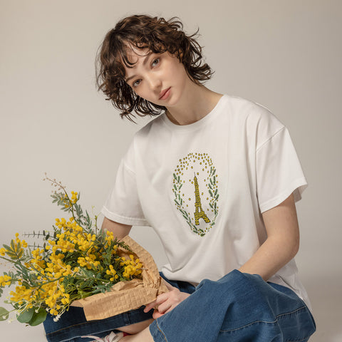 【手洗い可】エッフェル塔×ミモザ オリジナル Tシャツ