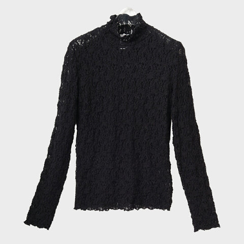 【手洗い可】PLATINE Stretch lace ハイネックプルオーバー